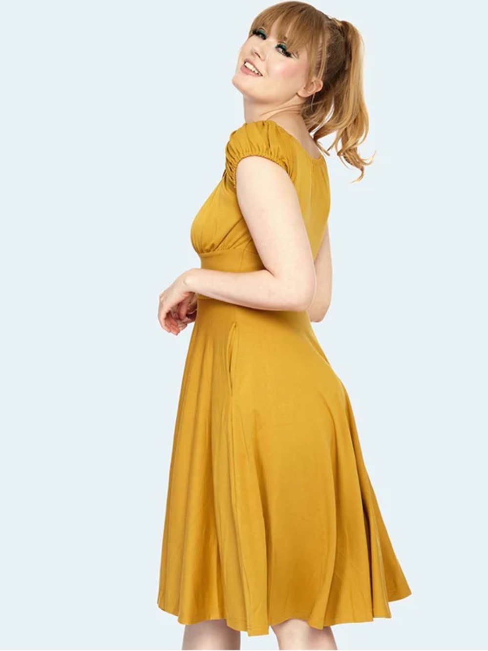 Voodoo Vixen Mustard Off-Shoulder Midi Dress - Picture 4 of 4